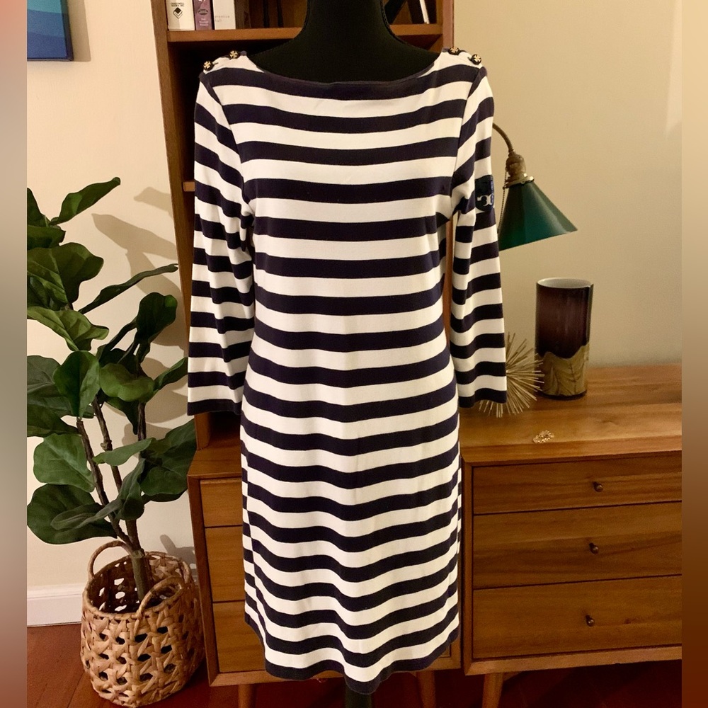 Tory Burch Women’s Navy/White Striped Cotton Dress Size M